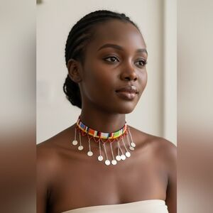 Colorful Beaded Choker Necklace with Silver Accents